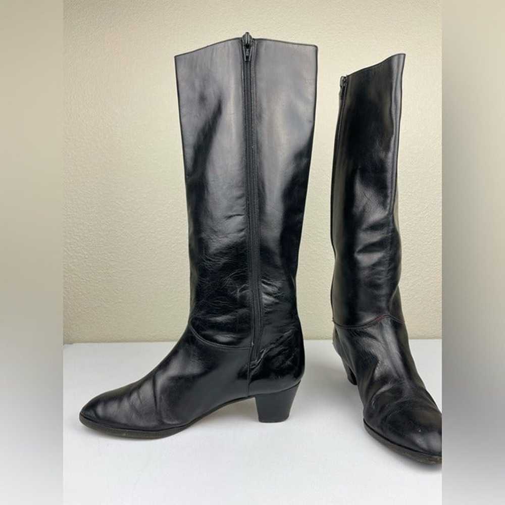 VTG BALLY Women's 8 38.5 Black Leather Heeled Kne… - image 6