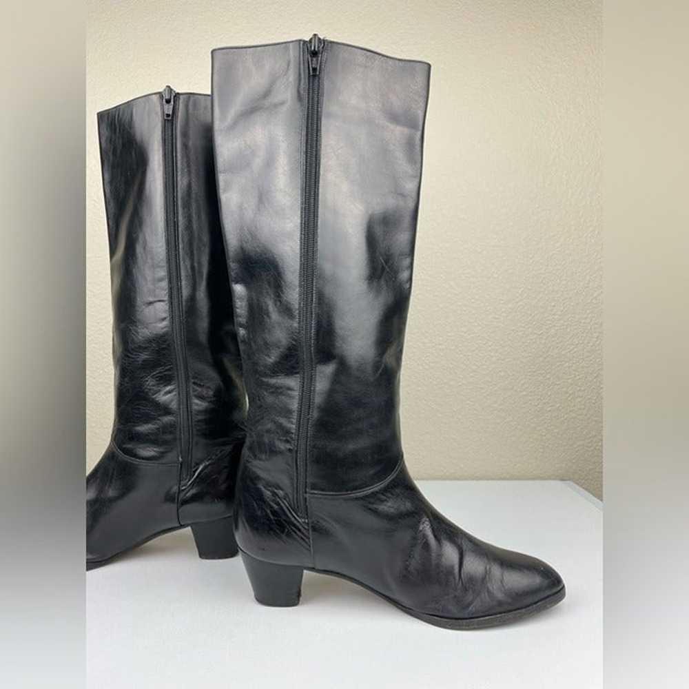 VTG BALLY Women's 8 38.5 Black Leather Heeled Kne… - image 7