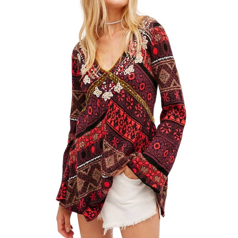Free People World Traveler Pullover Sweater Embro… - image 1
