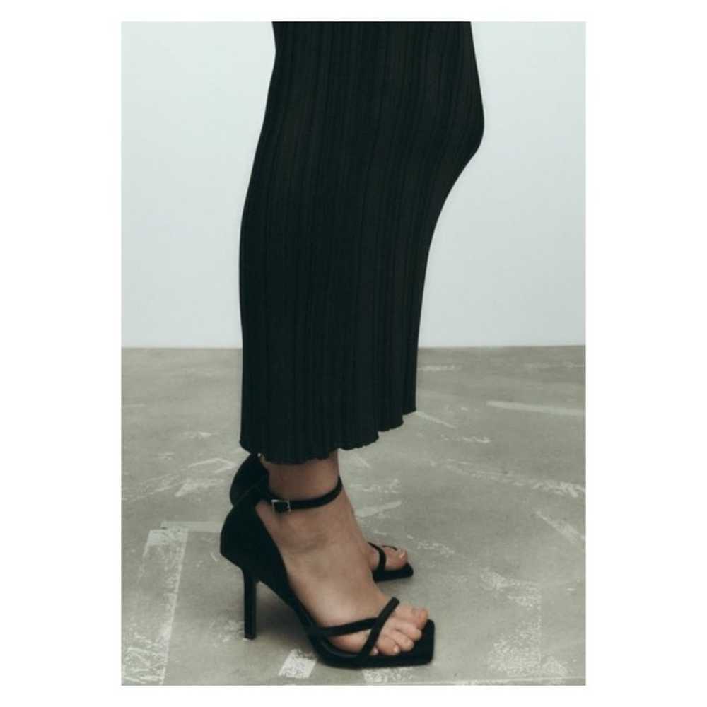 NEW ZARA Velvet Ankle Strap Heeled Sandals 9 Black - image 1