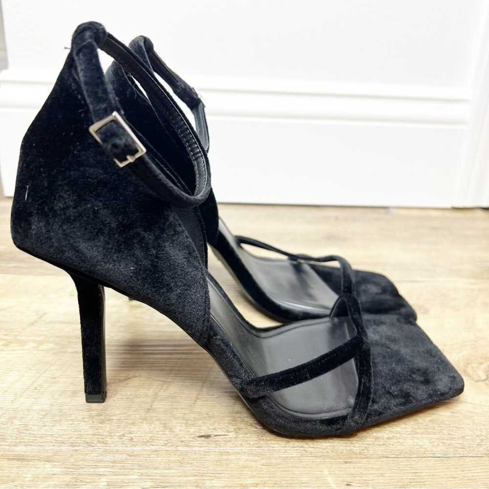 NEW ZARA Velvet Ankle Strap Heeled Sandals 9 Black - image 5