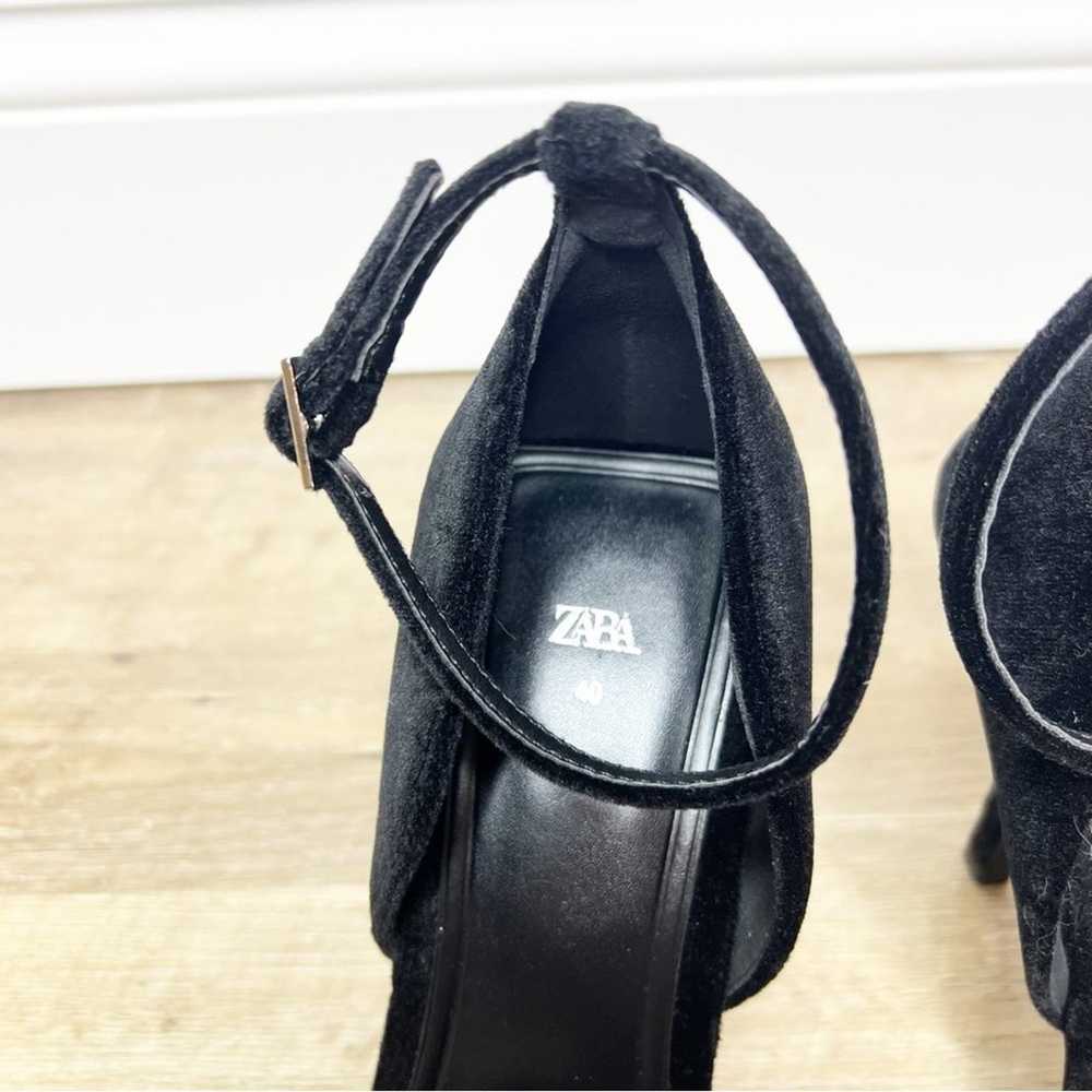 NEW ZARA Velvet Ankle Strap Heeled Sandals 9 Black - image 8
