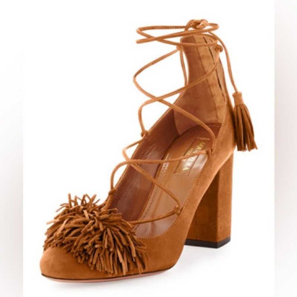 Aquazzura Wild Thing Fringe Block-Heel Pump Cogna… - image 1