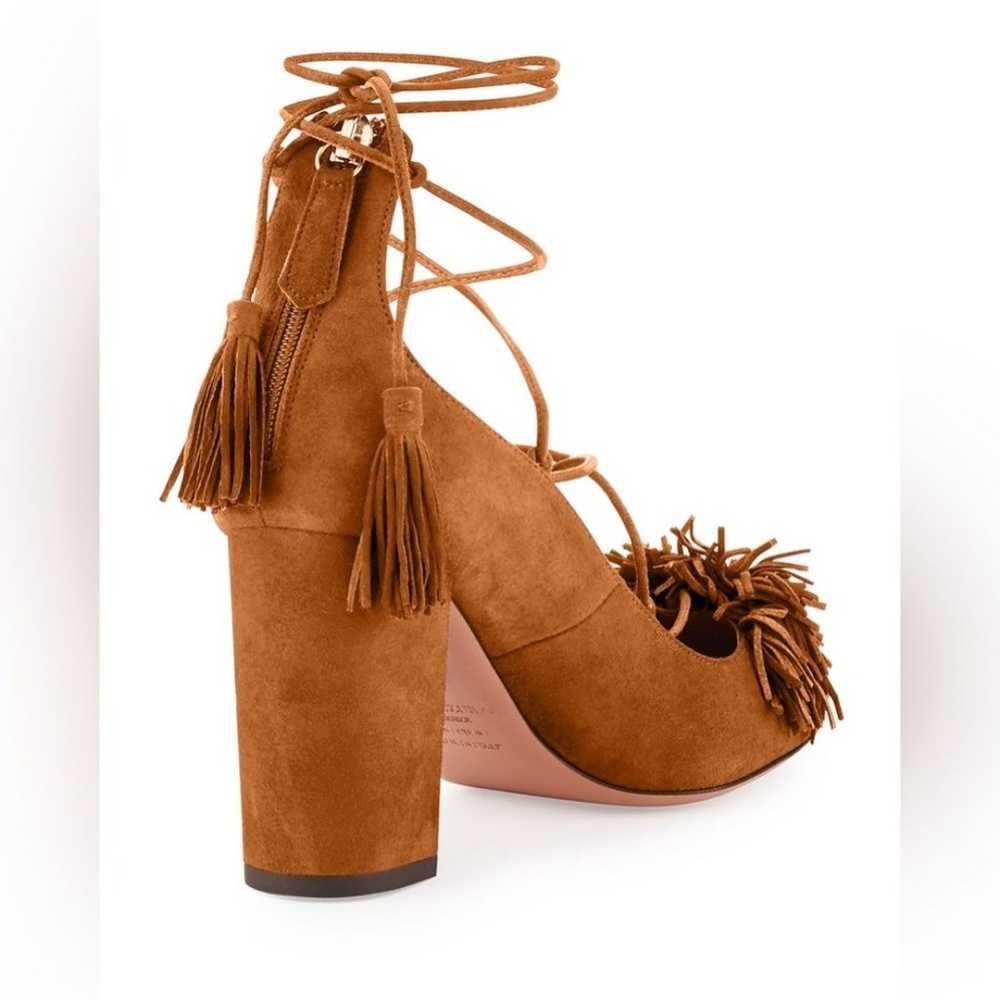 Aquazzura Wild Thing Fringe Block-Heel Pump Cogna… - image 2