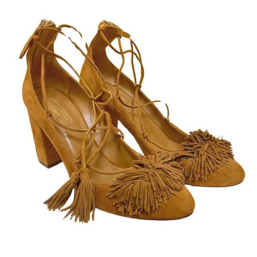 Aquazzura Wild Thing Fringe Block-Heel Pump Cogna… - image 3