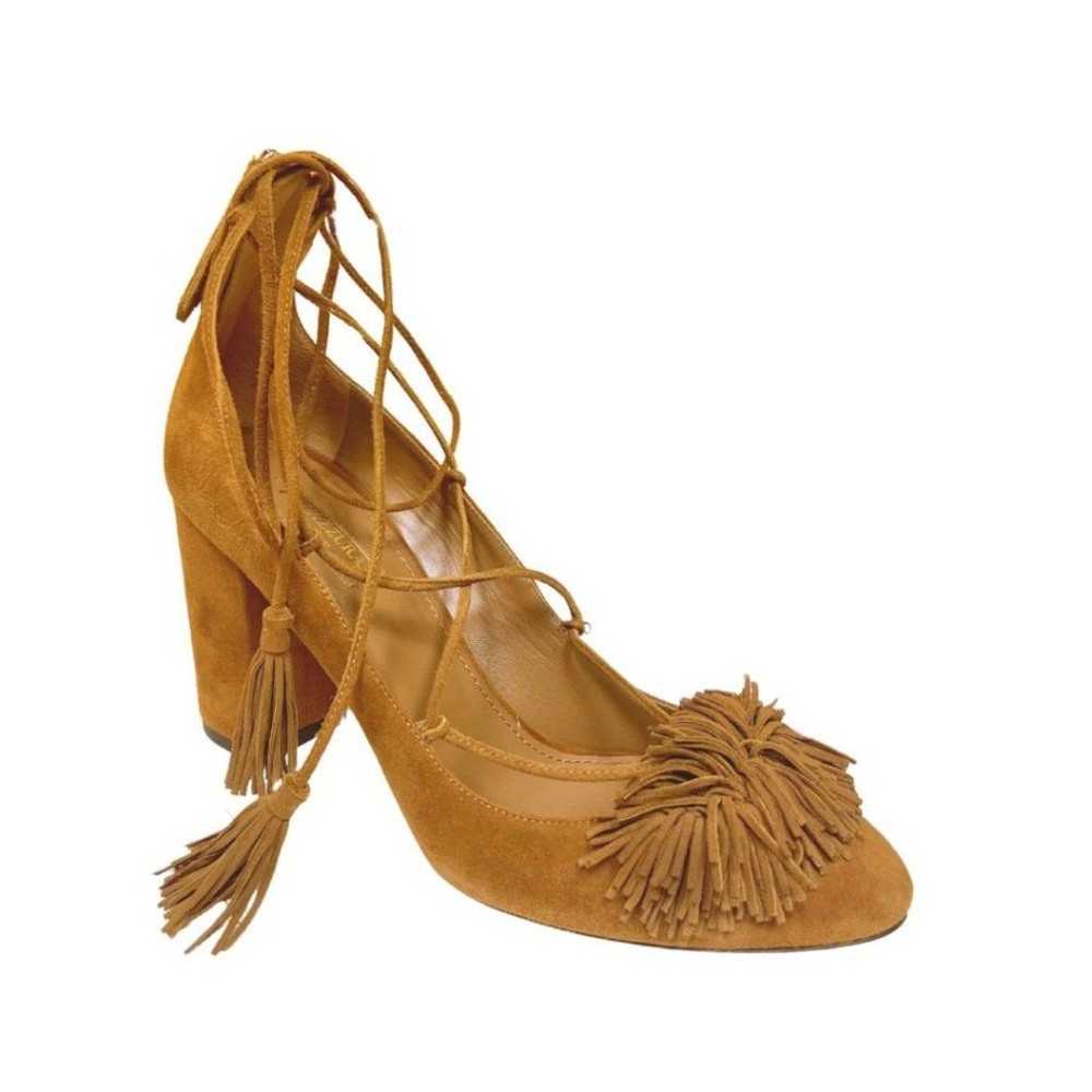 Aquazzura Wild Thing Fringe Block-Heel Pump Cogna… - image 7