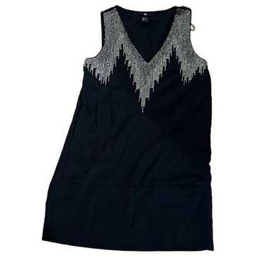 H&M black beaded mini dress sleeveless - image 1