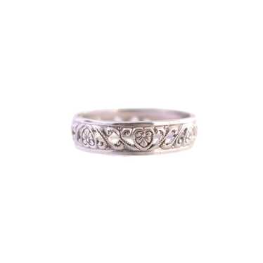 Sterling Floral Heart Patterned Band - image 1