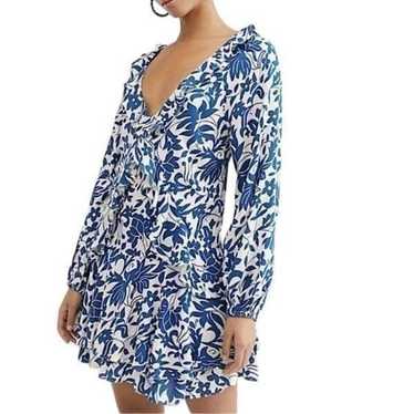 Free People Rebecca Blue Floral Tiered Mini Dress… - image 1