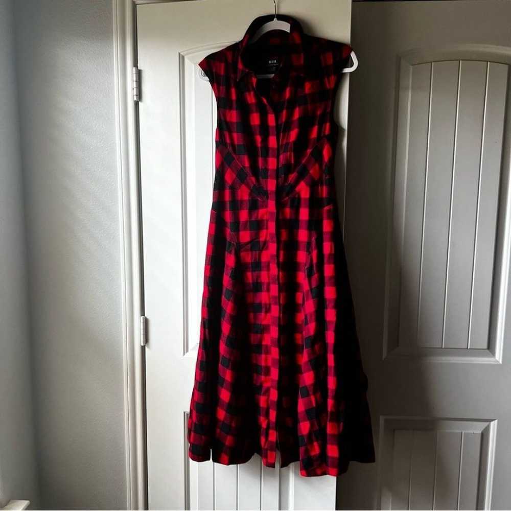 Maeve Red and Black Check Plaid Midi Shirt Dress 4 - image 2
