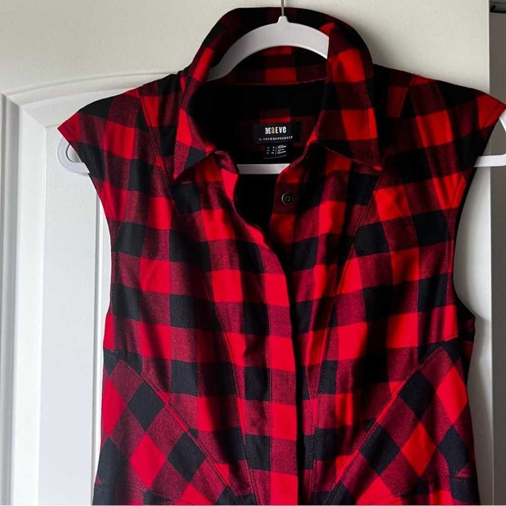 Maeve Red and Black Check Plaid Midi Shirt Dress 4 - image 3