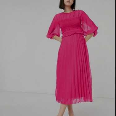 ASOS Design Hot Pink Swiss Dot Pleated Midi Dress… - image 1