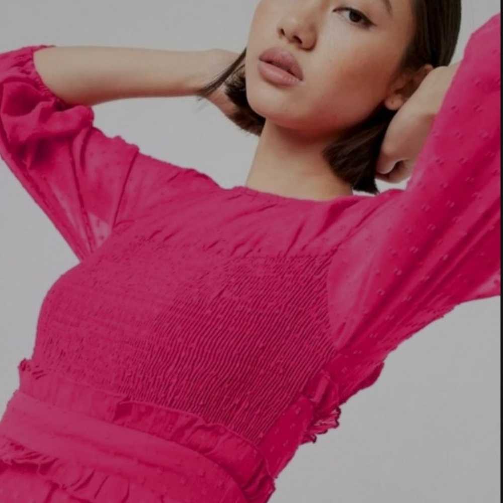 ASOS Design Hot Pink Swiss Dot Pleated Midi Dress… - image 2