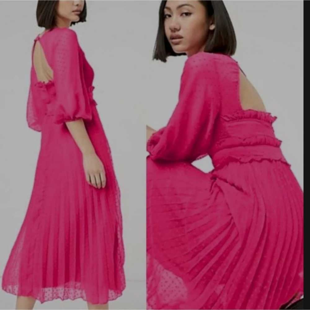 ASOS Design Hot Pink Swiss Dot Pleated Midi Dress… - image 3