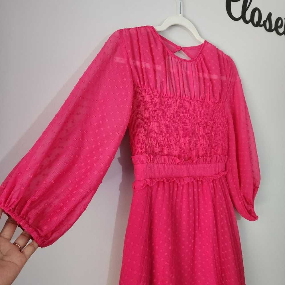 ASOS Design Hot Pink Swiss Dot Pleated Midi Dress… - image 5