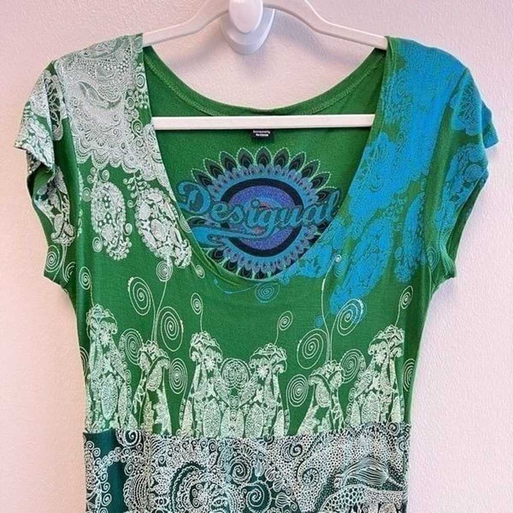 Desigual A-Line T-Shirt Dress Green Stretch Women… - image 2
