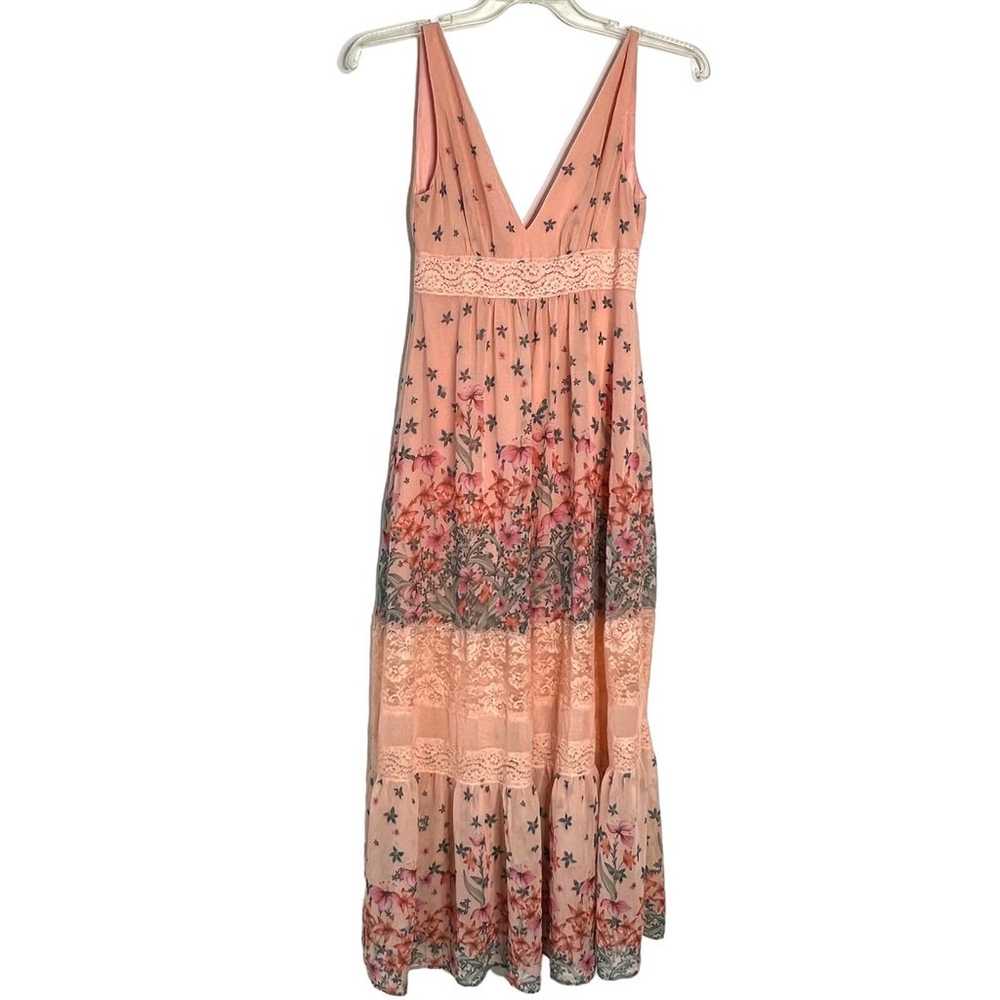 Bebe Dress Womens 2 Peach Floral Maxi Cottagecore… - image 1