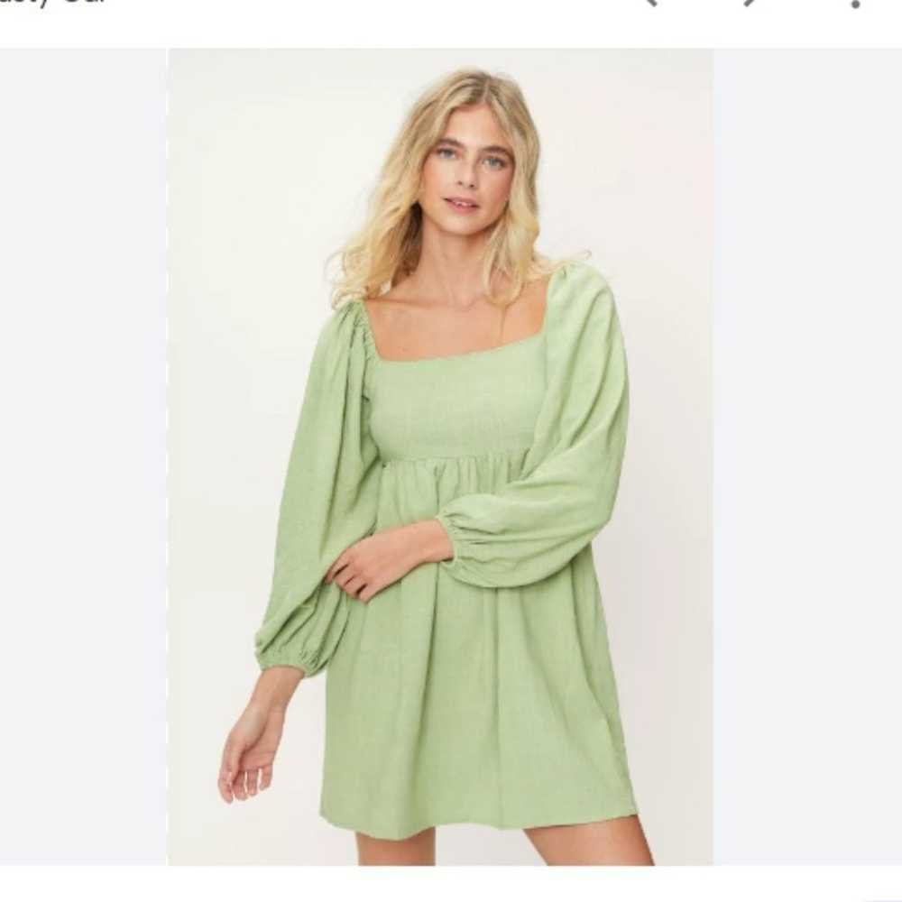 NASTY GAL Linen Smocked Babydoll Mini Dress Size … - image 1