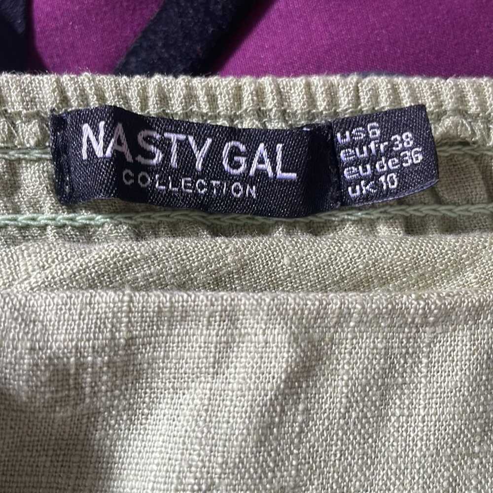 NASTY GAL Linen Smocked Babydoll Mini Dress Size … - image 3