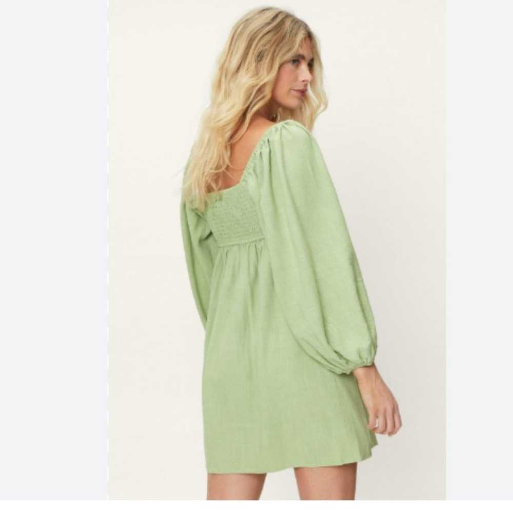 NASTY GAL Linen Smocked Babydoll Mini Dress Size … - image 7