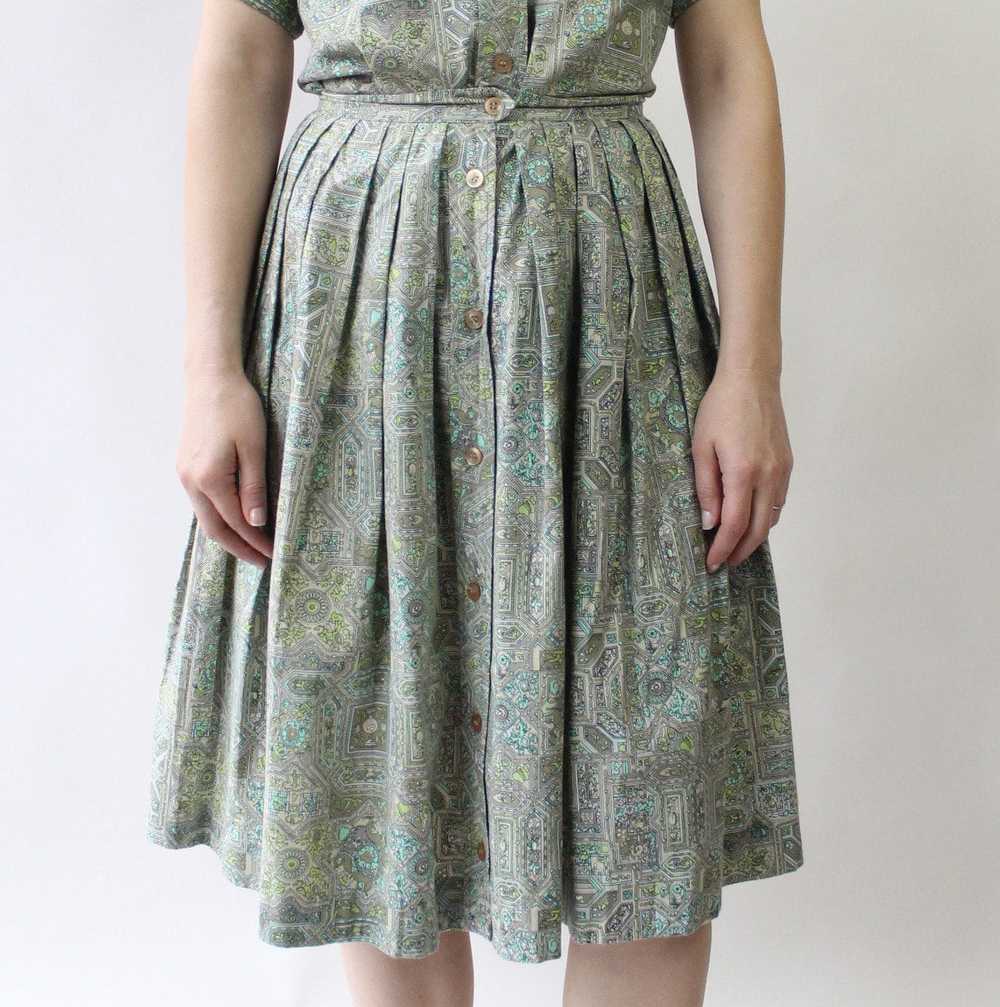 60s Doodle Mosaic Cotton Pleated Skirt - image 1