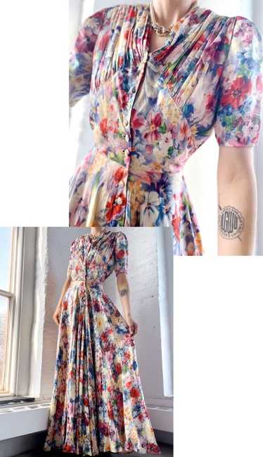 40s silk satin flora dress