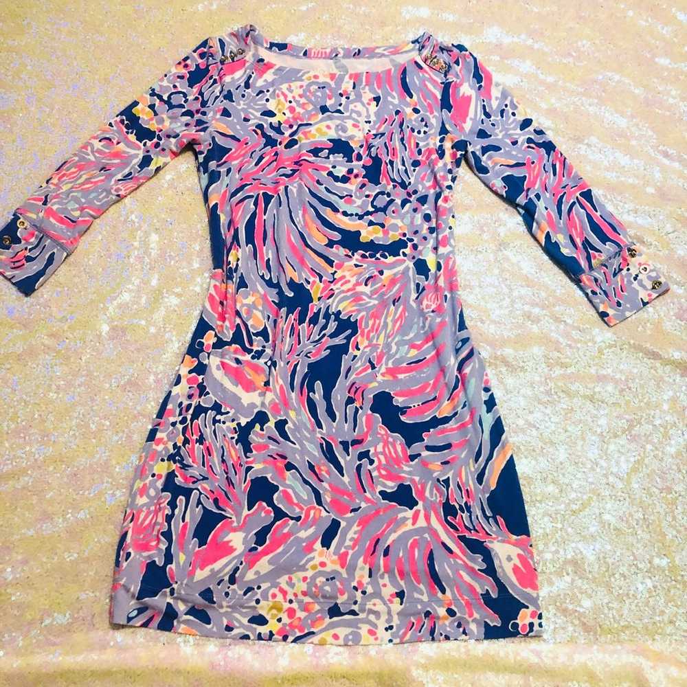 Lily Pulitzer cropped sleeve dress. Pink purple C… - image 1