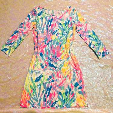 Lily Pulitzer cropped sleeve dress. Pink blue Colo