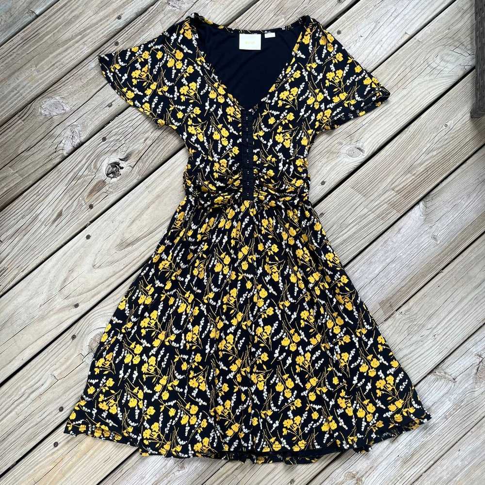 Anthropologie Maeve Black And Yellow Fit & Flare … - image 1