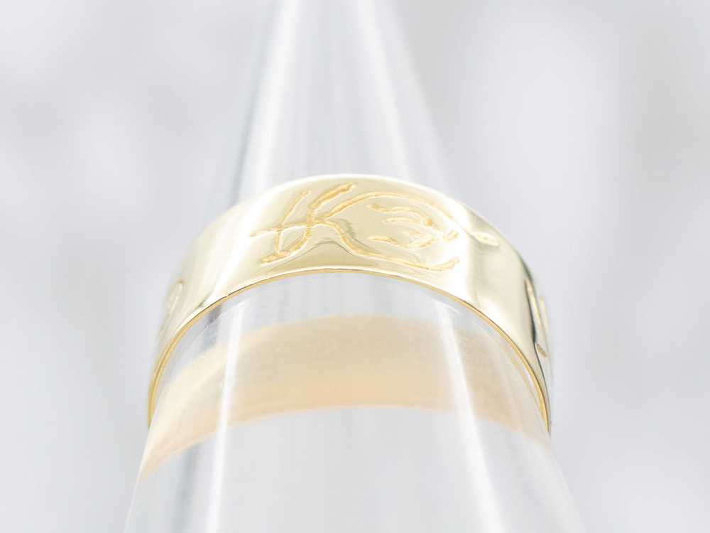 Yellow Gold Wide Band with Engraved Symbols - image 3