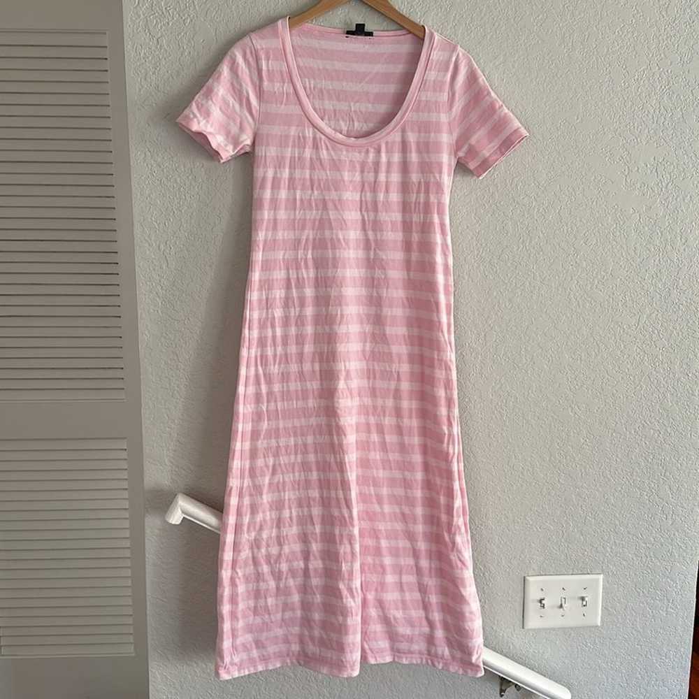 J Crew Midi T-shirt Dress Ballerina Pink Stripe S… - image 2