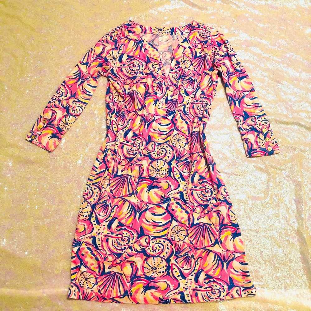 Lily Pulitzer vneck cropped sleeve dress. Pink Bl… - image 1