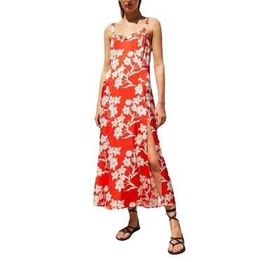 Zara Red Tropical Floral Print Sleeveless Maxi Dre