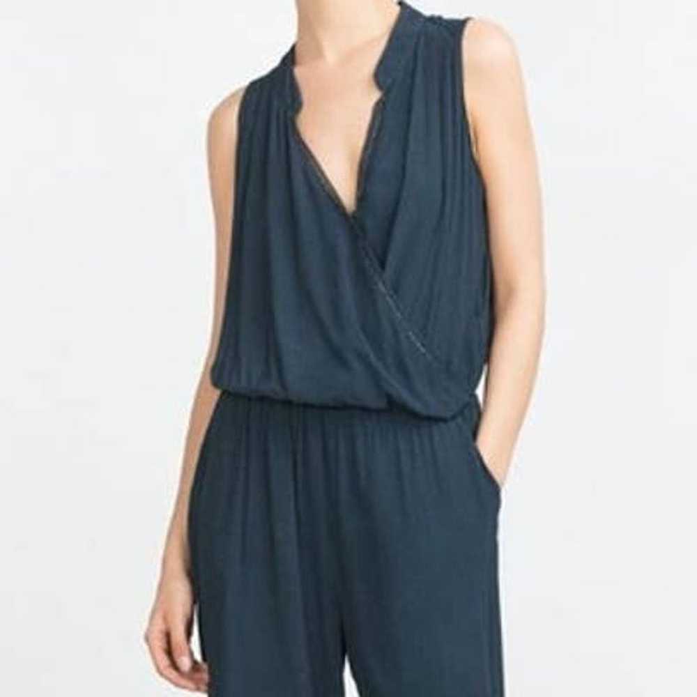 Zara Basic Beaded Surplice Neckline Jumpsuit Navy… - image 2
