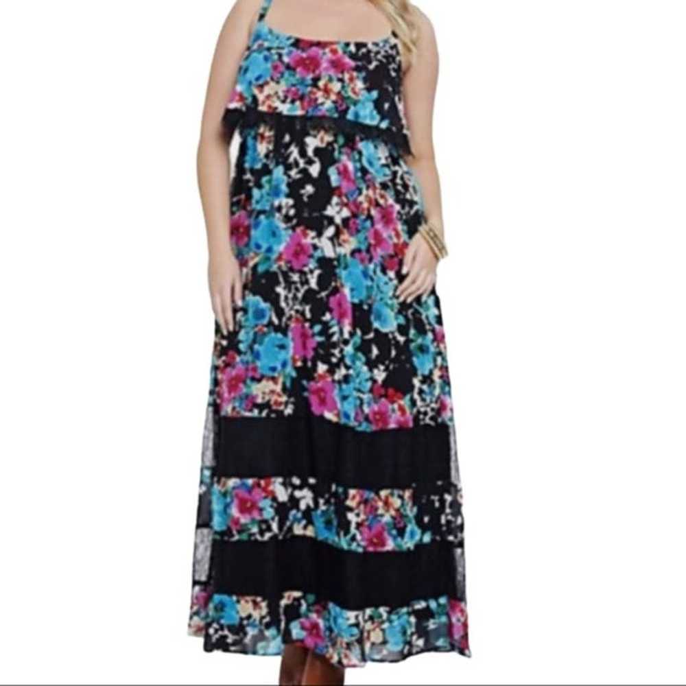 Torrid Women's Maxi Dress Blue Floral Lace Trim B… - image 1