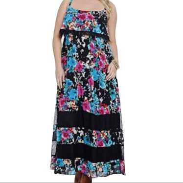 Torrid Women's Maxi Dress Blue Floral Lace Trim B… - image 1