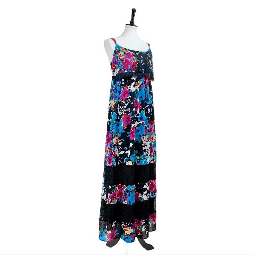Torrid Women's Maxi Dress Blue Floral Lace Trim B… - image 3