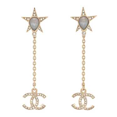 CHANEL Crystal Star CC Pendant Earrings Gold Blue… - image 1