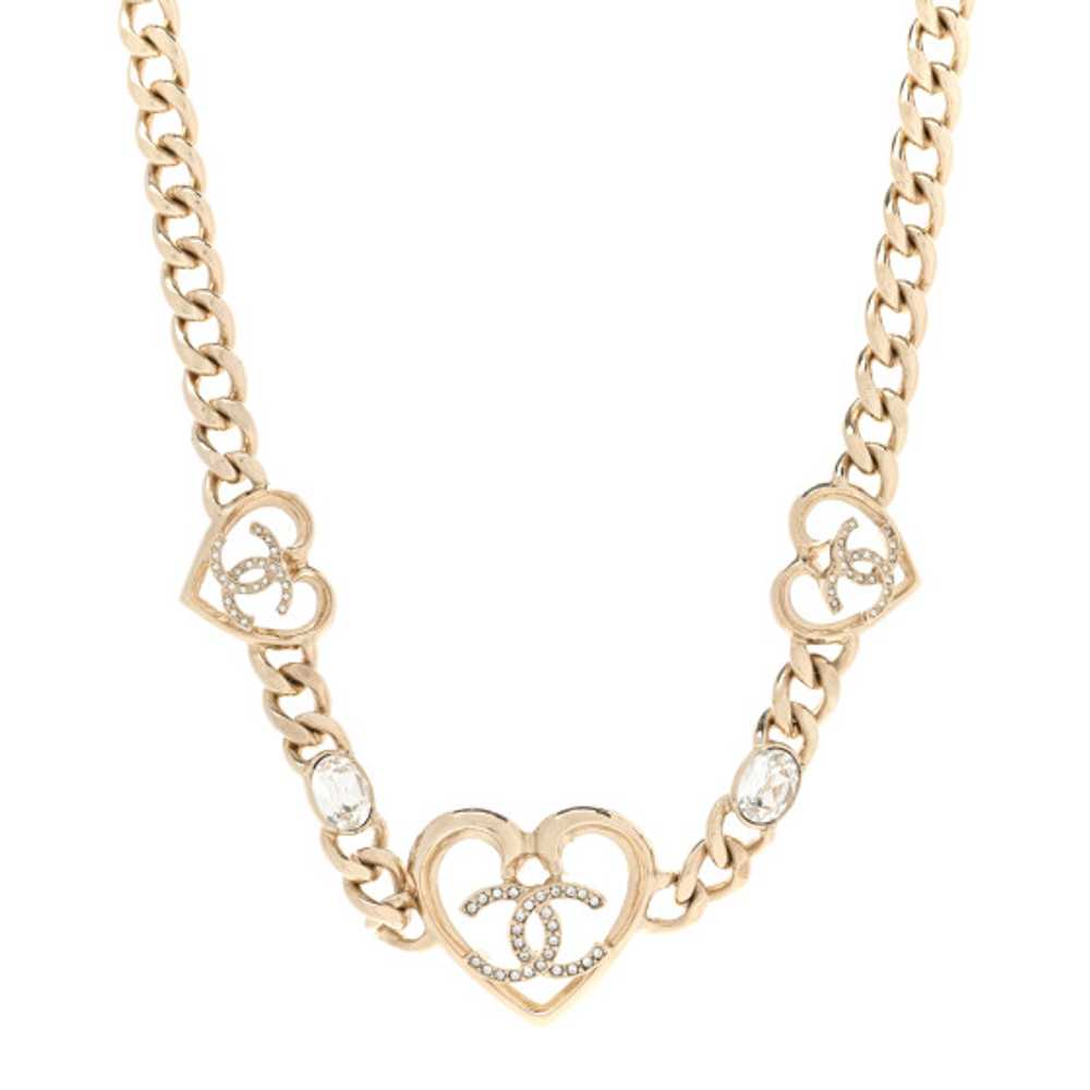 CHANEL Resin Crystal Heart CC Chain Necklace Gold - image 1
