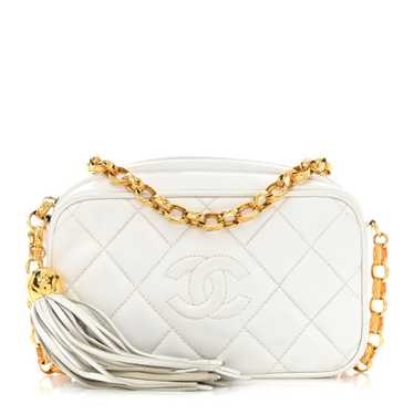 CHANEL Lambskin Quilted Tassel Camera Bag White