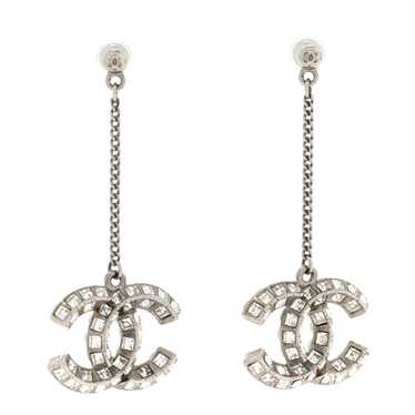 CHANEL Baguette Crystal CC Drop Earrings Silver - image 1