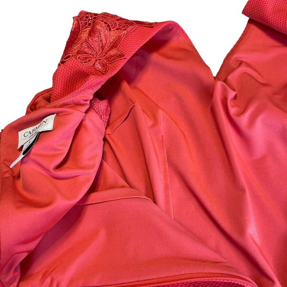 Carmen Marc Valvo Orange Lace Applique Cap Sleeve… - image 8