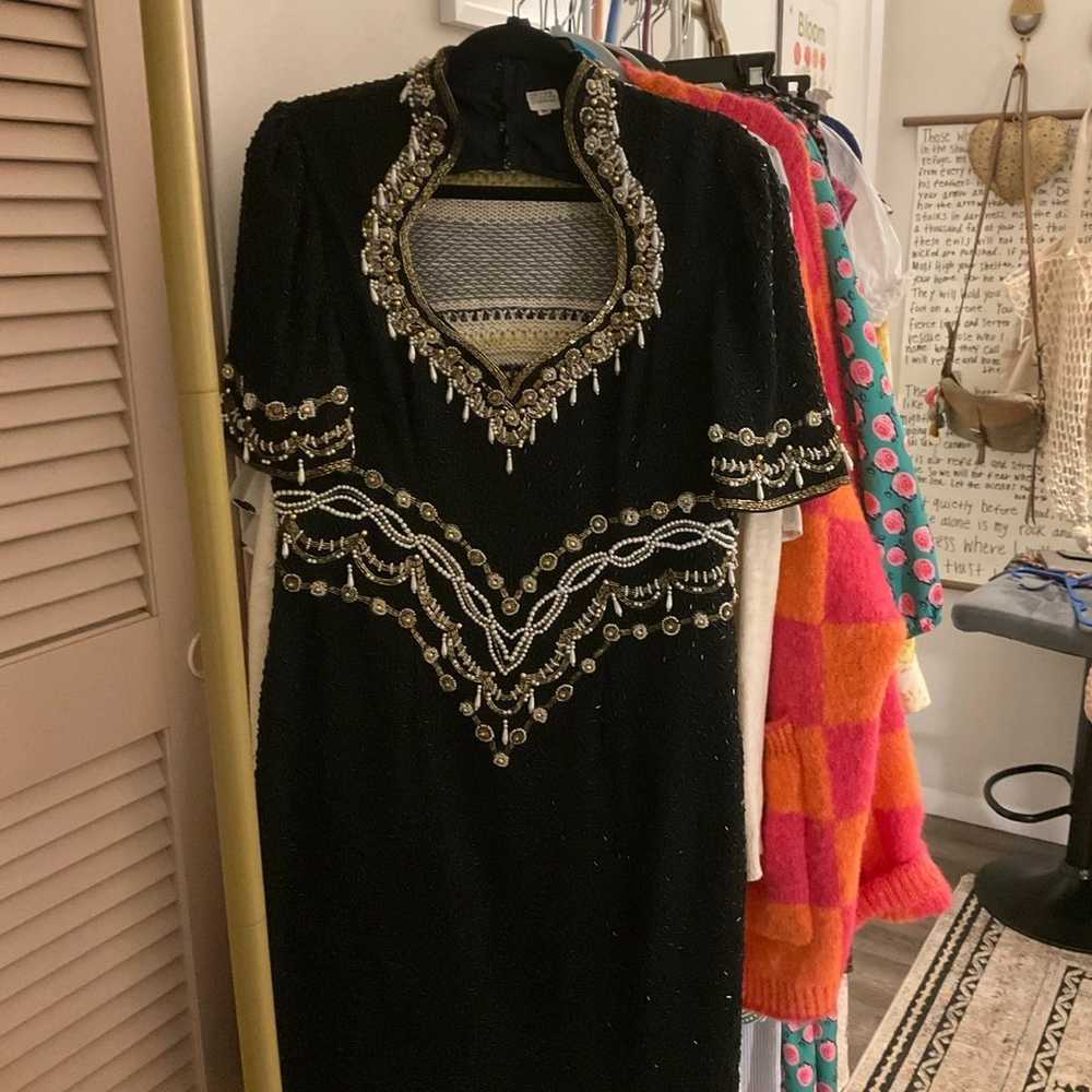 100% Silk Vintage Beaded Dress - image 1