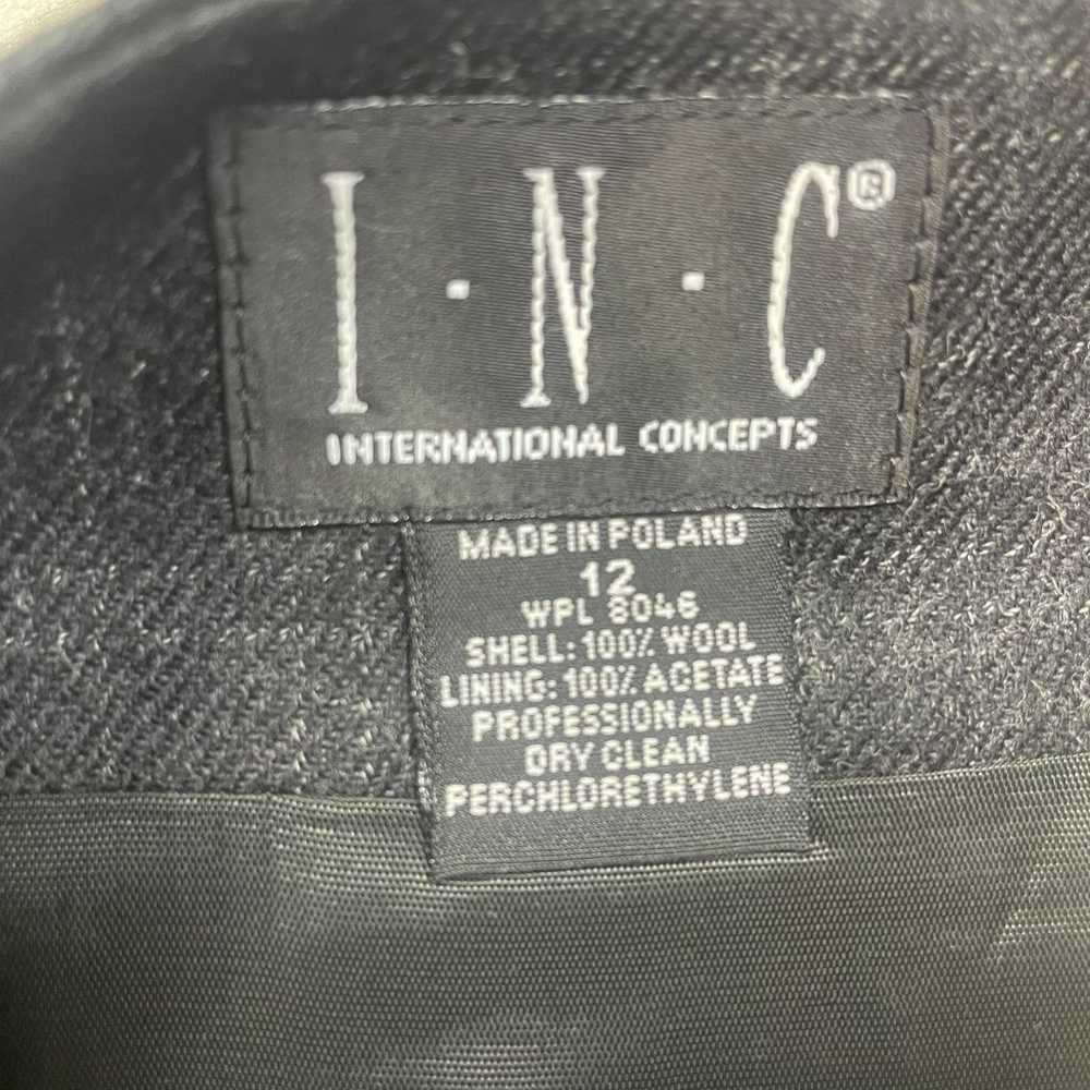 INC Black Charcoal Plaid 100% Wool Short Wrap Ski… - image 5