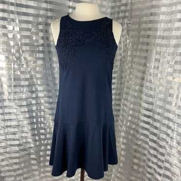 Loft Blue Floral Lace Overlay Sleeveless Dress