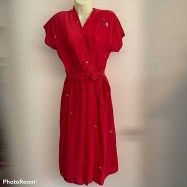 Vtg Maggy London red silk wrap dress