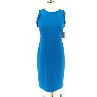 Ann Taylor Ruffle Sheath Dress Blue 6 Business ca… - image 1