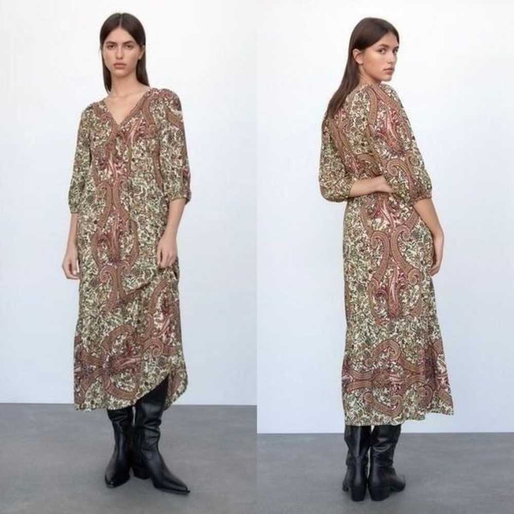 Zara Oversized Bohemian Print Midi Dress Cream, R… - image 1