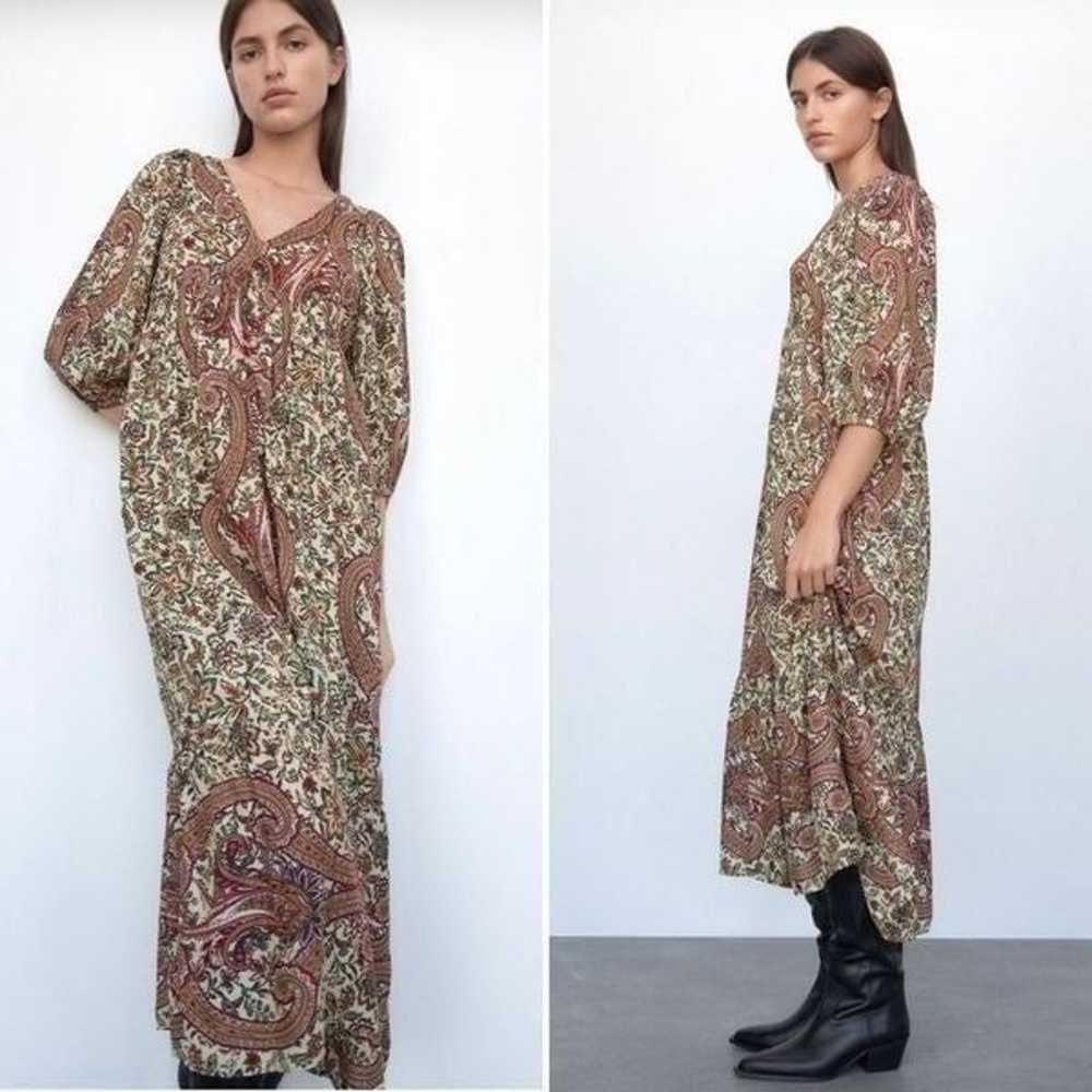 Zara Oversized Bohemian Print Midi Dress Cream, R… - image 4