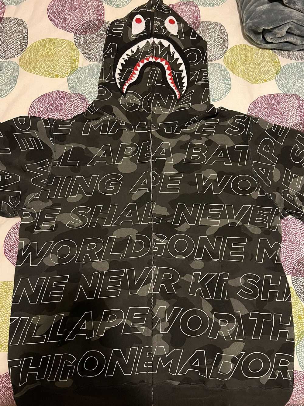 Bape Text Color Camo Shark Full Zip Hoodie - image 1